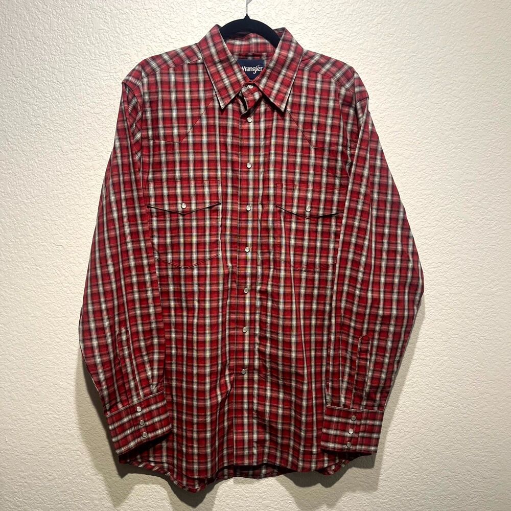 Wrangler Western Shirt Mens XL Multicolor Plaid Cotton Stretch Pearl Snap Cowboy